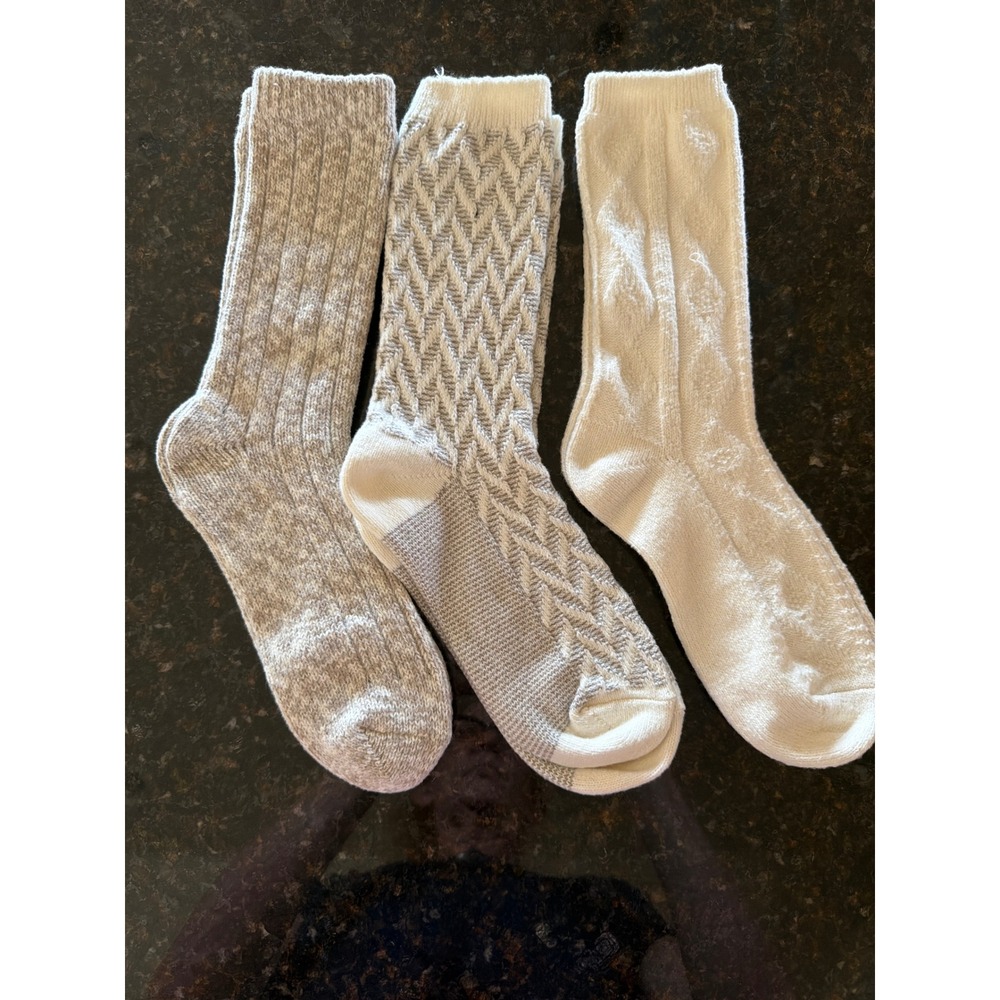 Barefoot Dreams CozyChic Plush Socks Bundle 3 Pairs Grey Cream Knit Loungewear